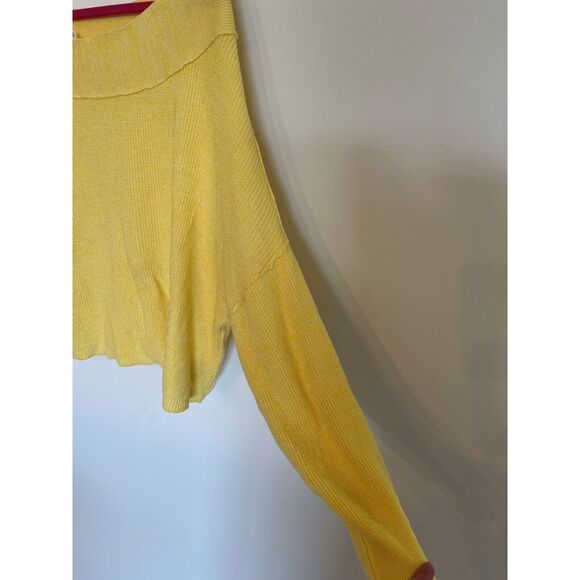 Free People Women's M Linen Yellow Oversized Cowl Neck Sweater Y2K - Picture 5 of 7